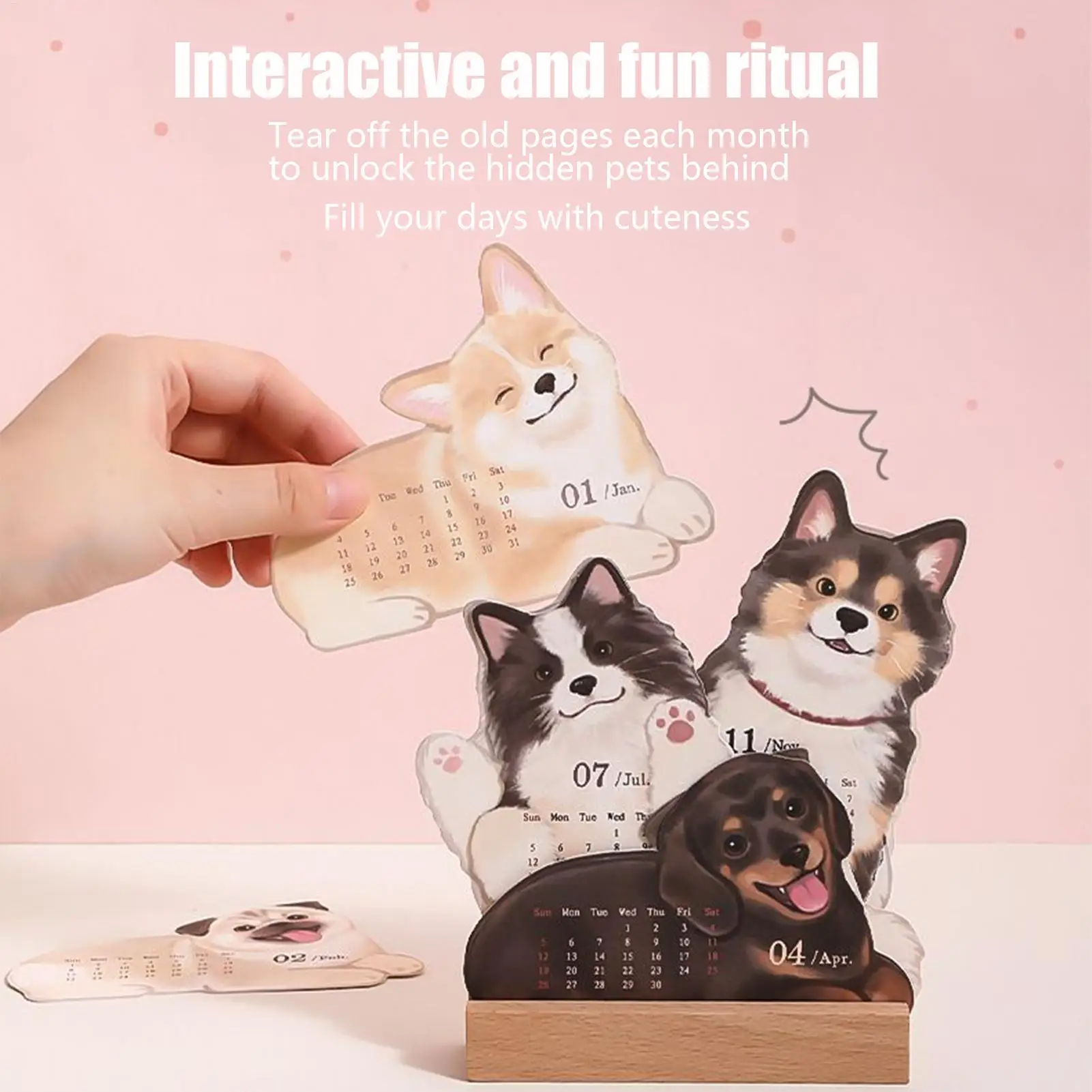 Calendar for Desk 2026 Pet Theme Offices Calendar Academic Schedule Pad for Kids Work Class School Daily Puppy Kitten Design