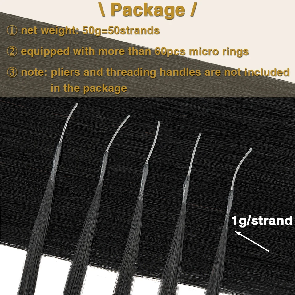 S-noilite Real Remy Human Hair 1g Elastic Rope Micro Loop Microlink Micro Ring 50 Strands/Pack Straight Natural Hair Extensions