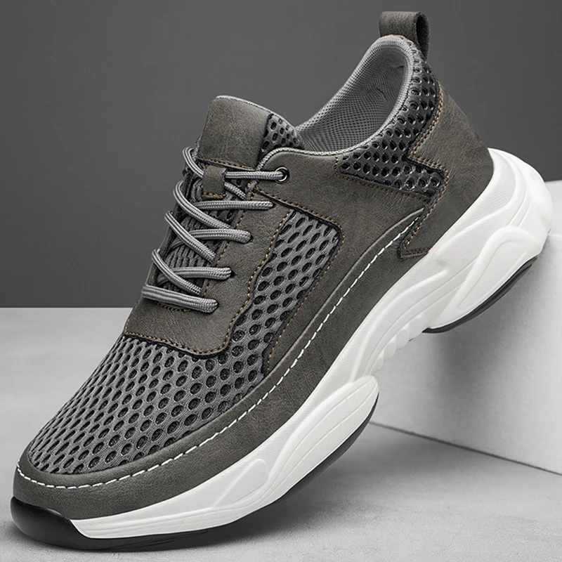 Breathable Sneakers Man Elevator Shoes Height Increase Insole 8cm Black Taller Shoes Men Leisure Fashion Sports Plus Size 37-44 4