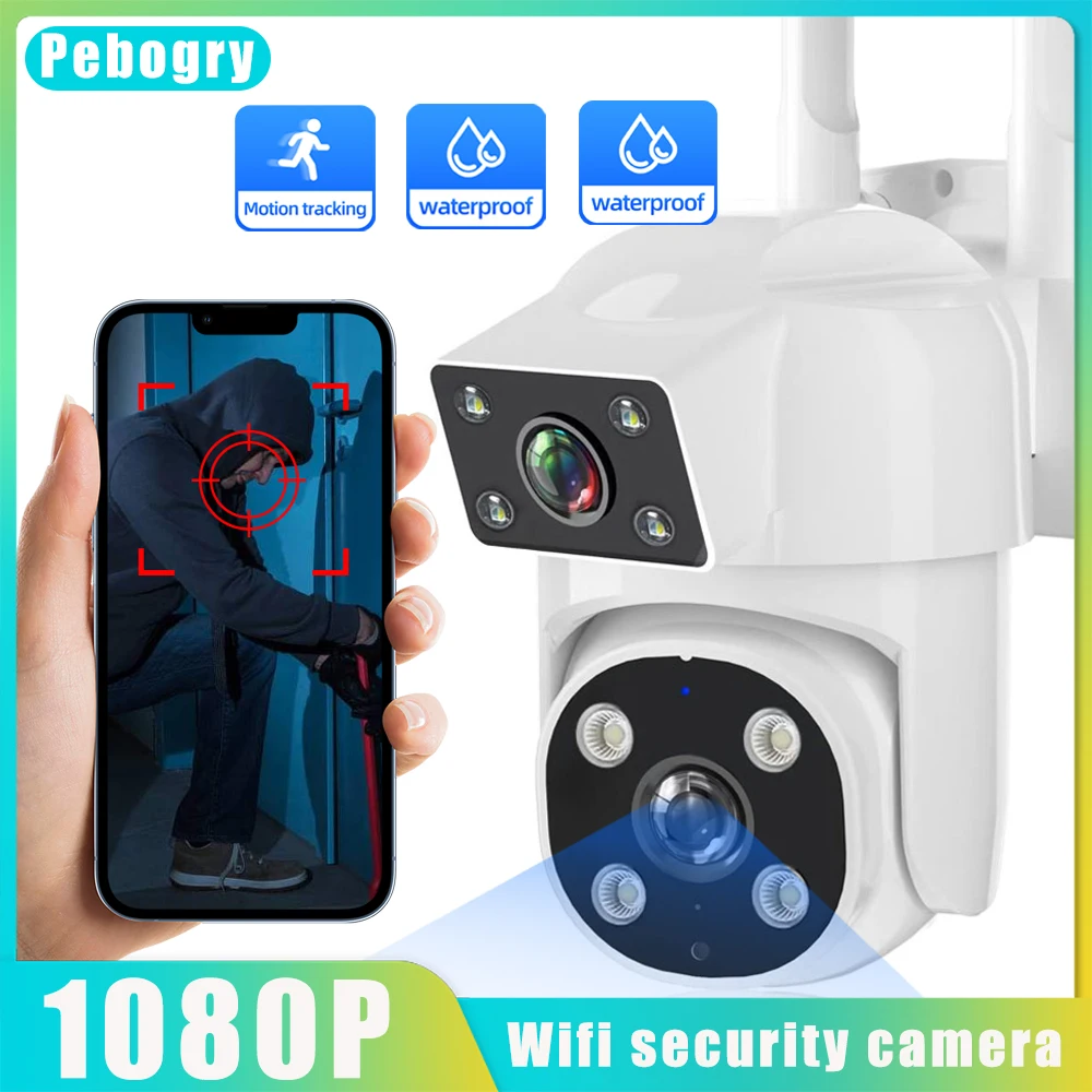 Pebogry Wifi survalance camera wifi security camera dual lens waterproof human detect auto tracking PTZ 360 wifi cameras