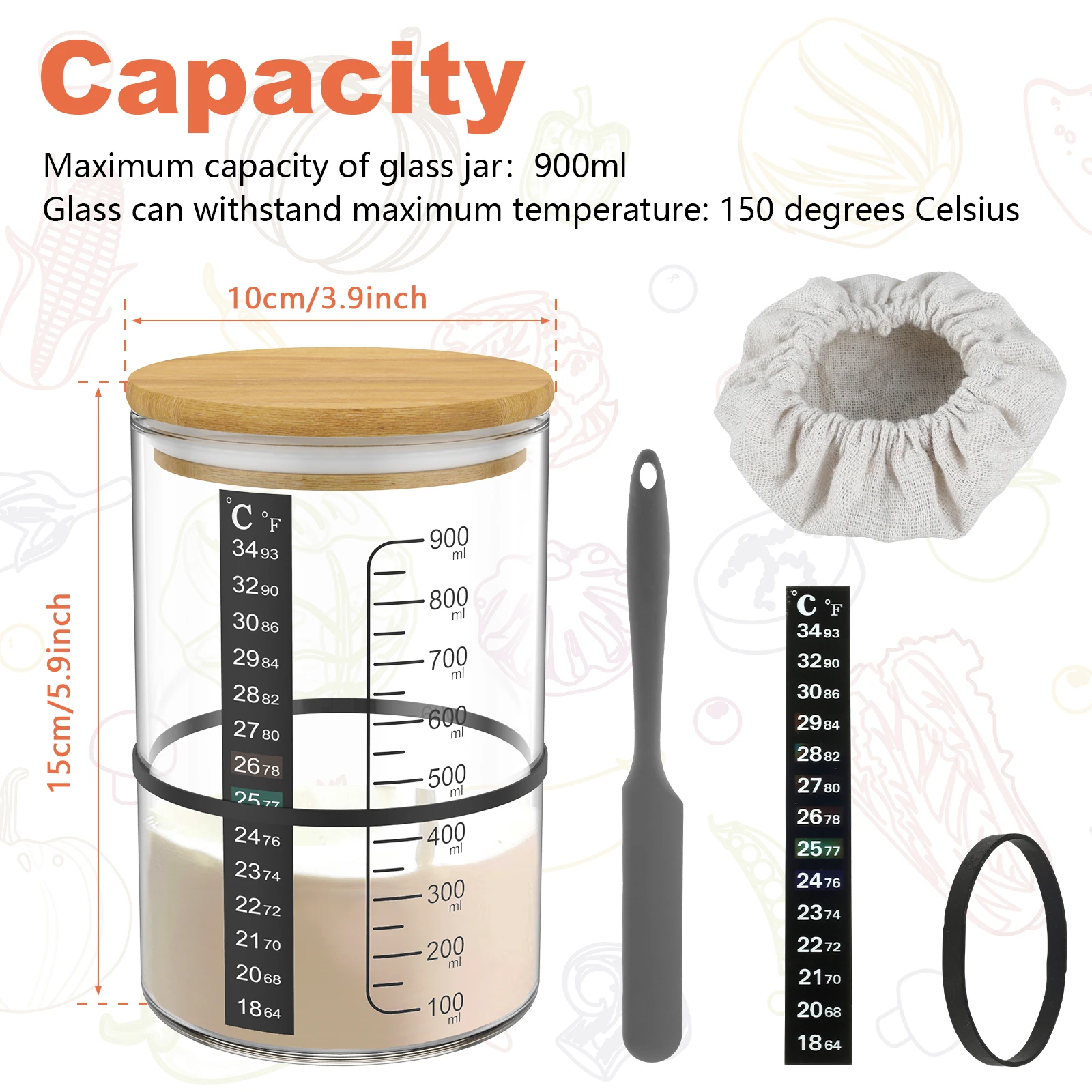 Sourdough Fermentation Glass Jar – 900ml Clear Container