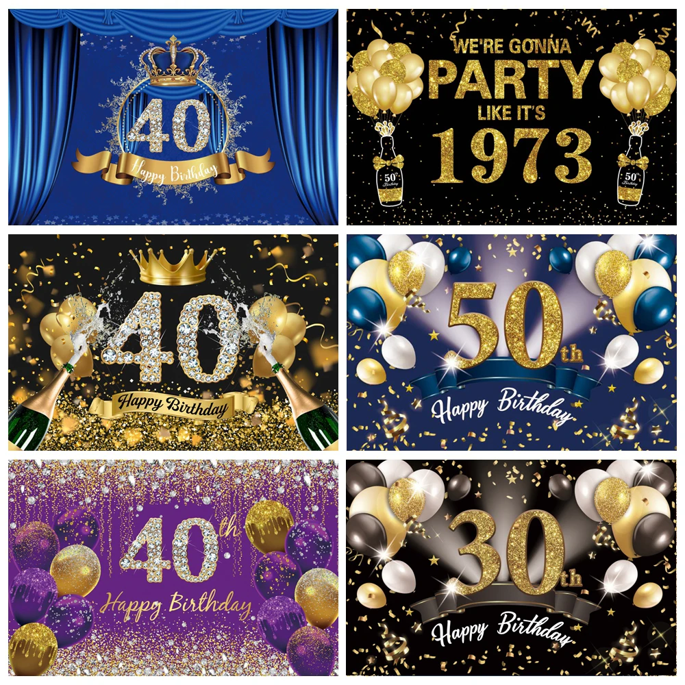 Blue Pink Curtain Crown 20 30 40th Adult Birthday Party Poster Baby Shower Portrait Photo Backdrop Photography Background photo backdrop