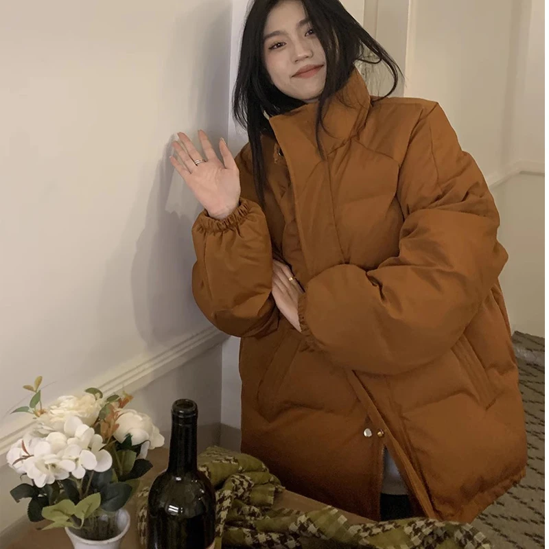 

Свободная теплая зимняя стеганая хлопковая куртка с высоким воротником модное свободное винтажное пальто с длинным рукавом зимняя теплая куртка бойфренда