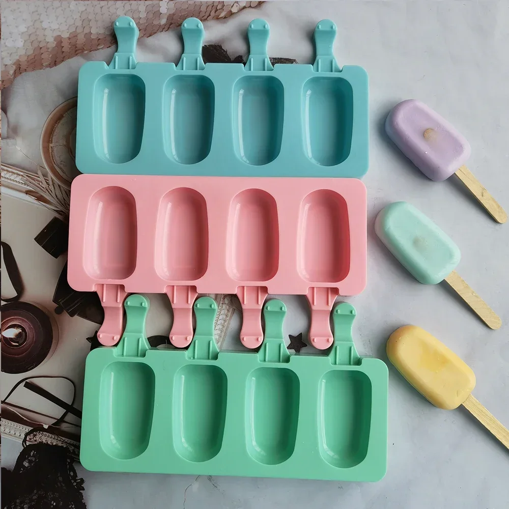4 Cells Oval Silica Gel Mold Silicone Ice Cream Mold Popsicle Mould DIY  Ice Pop popsicle manufacturer ice tray Cake Baking Tool