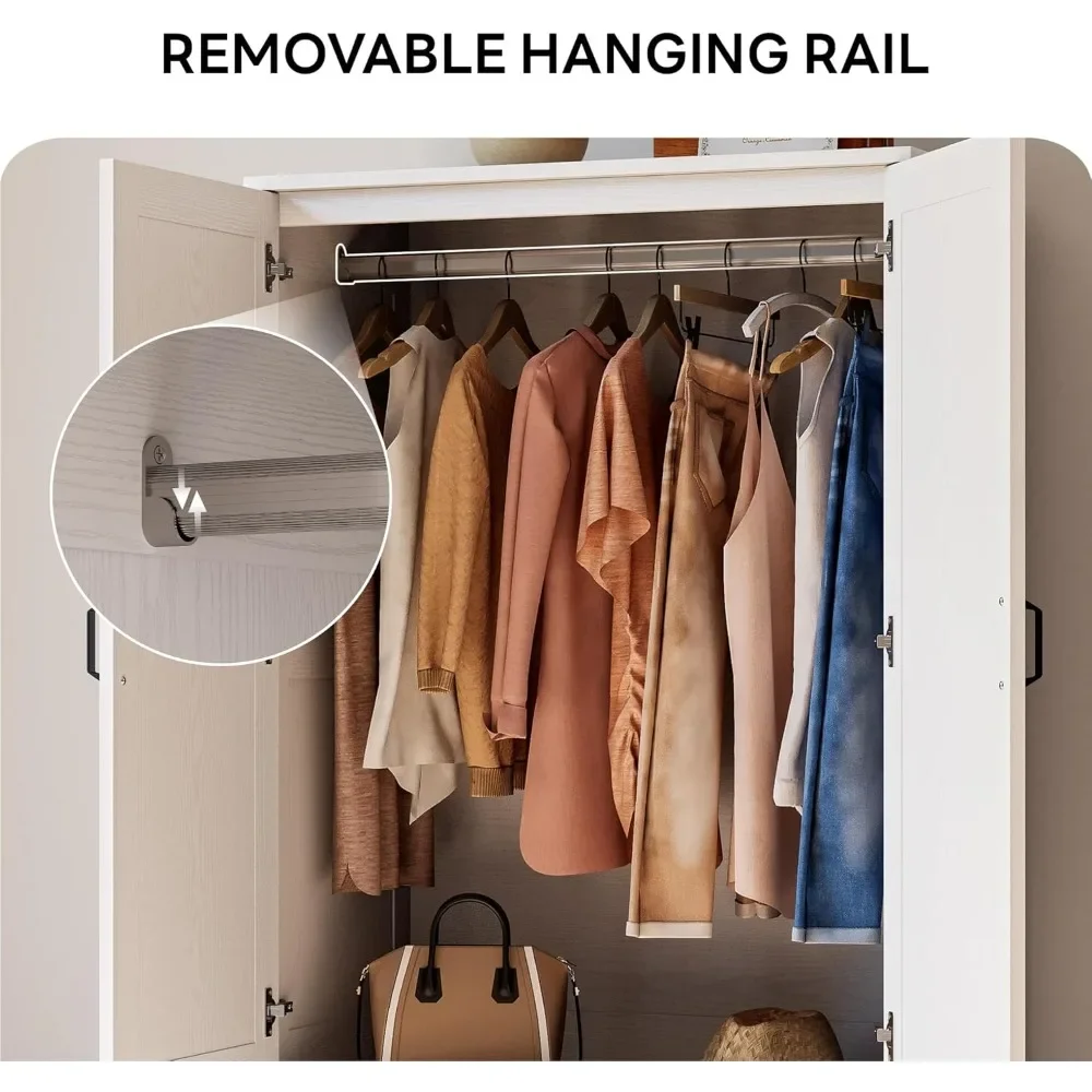 NEW-Armoire Wardrobe Closet with 2 Doors and 2 Drawers 70" H x 36" W Wooden Bedroom Freestanding Wardrobe Combination for Hangin