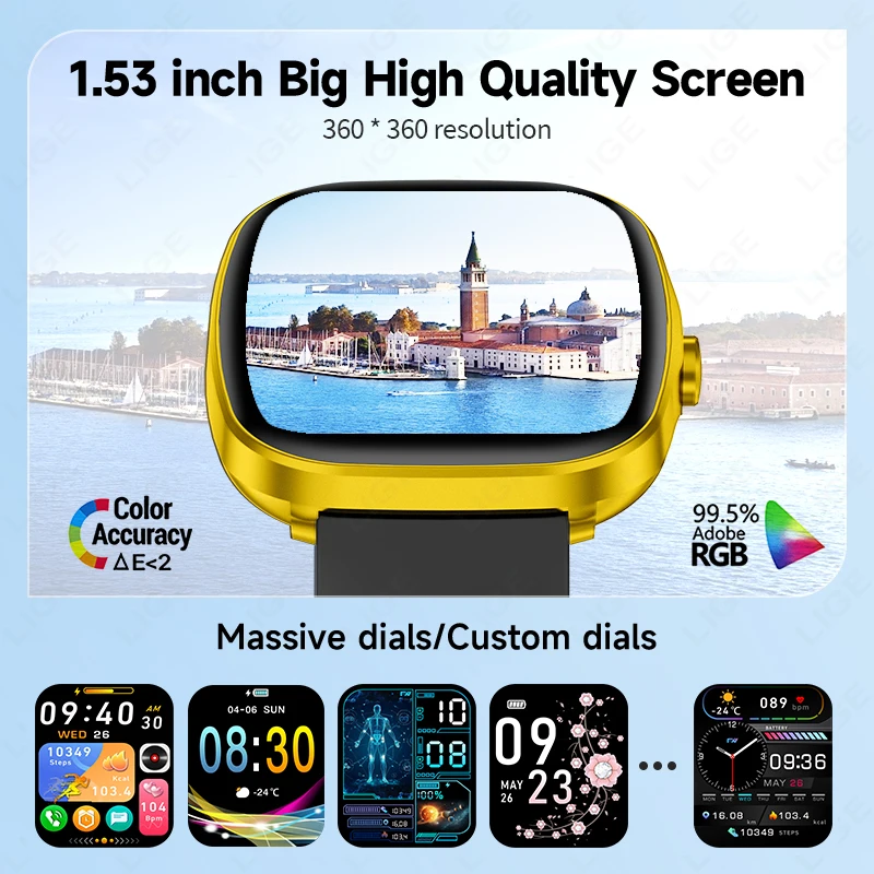 LIGE Smart Watch Women 1.53”HD Full Touch Screen Heart Rate Bracelet Sport Fitness Tracker Men Smartwatch For Android IOS New