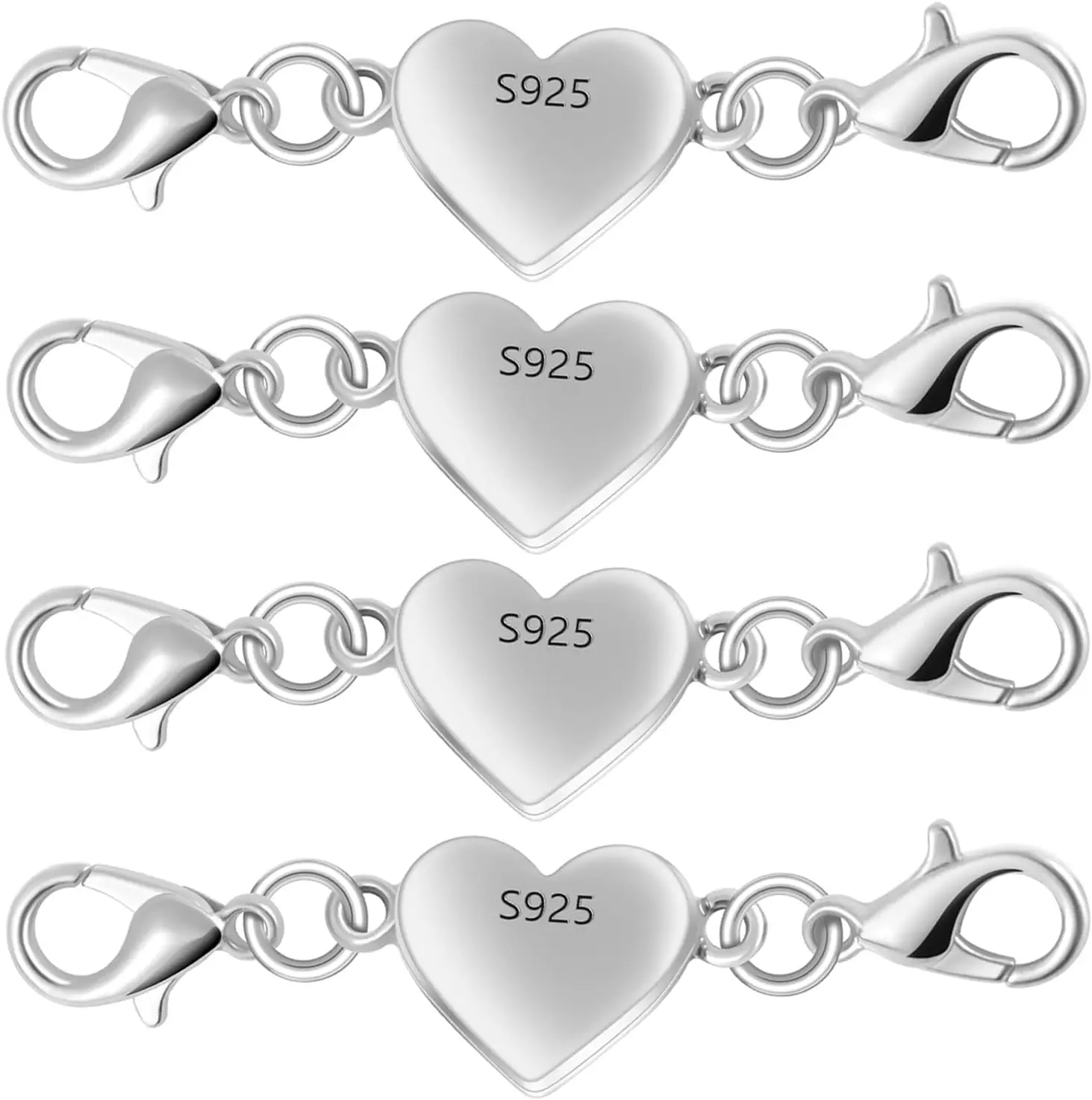 Silver Heart-Shaped Magnetic Necklace Clasps and Closures - Elegant Clasp Converters