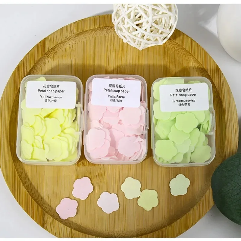 100 pcs/box Portable Disposable Soap Paper Bath Hand Washing Mini Flower Travel Scented Petal Handwashing