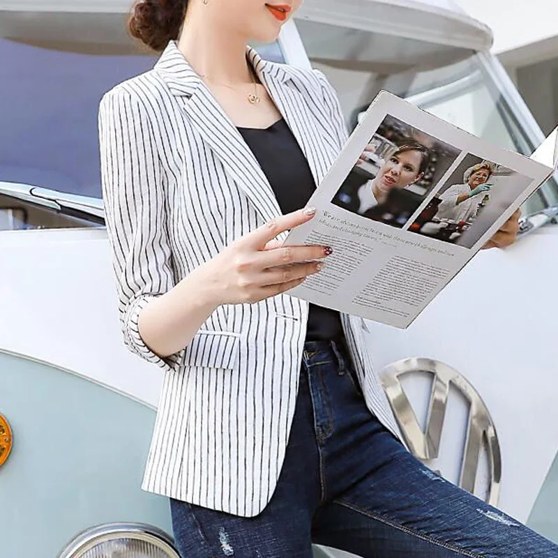 2023 New Spring and Autumn Fashion Elegant and Elegant Commuting Simple Stripe Slim Fit Medium Sleeve Women's Small Suit Coat