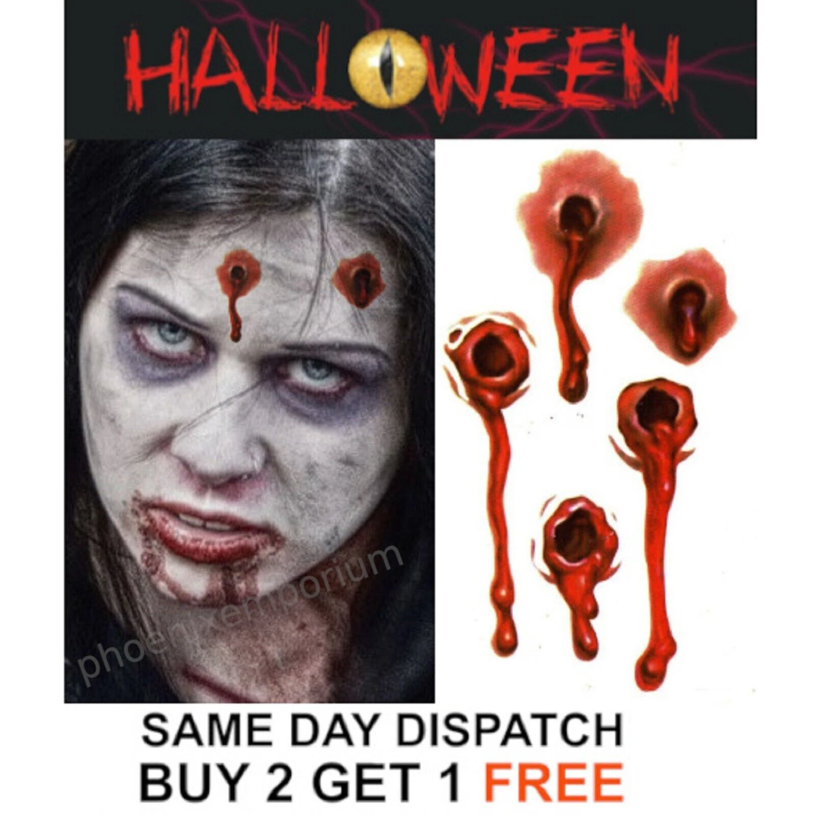 

Halloween Zombie Scars Tattoos Fake Bullet Hole Blood Scar Wound Make-Up Kit