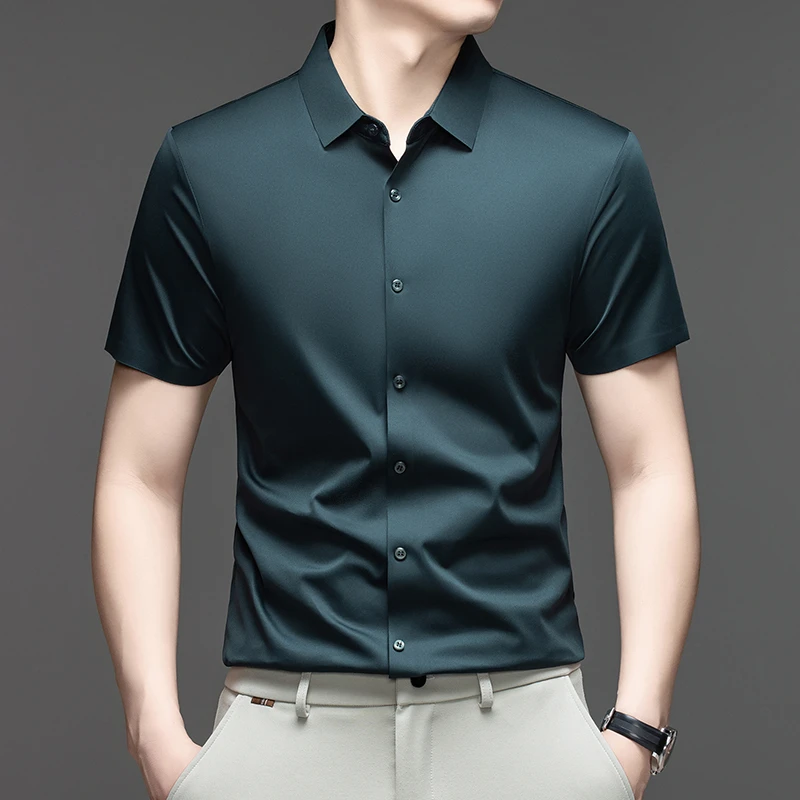 Mens Summer Business Short Sleeved Shirt Seamless Construction High Stretch Easy Care for AllDay Comfort