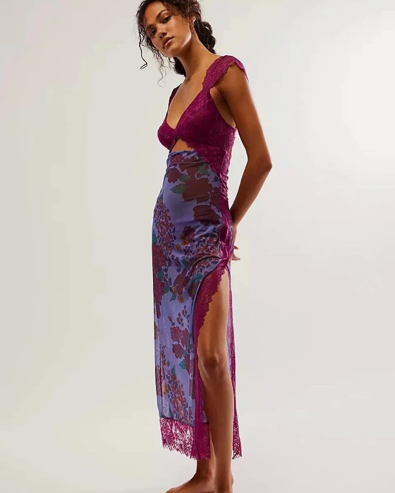 Modelyn Vtido Largo Con Tampado Floral Romántico De Moda Para Mujer