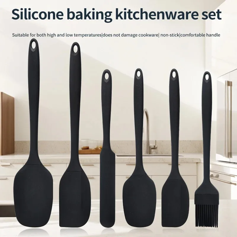 Premium Silicone Kitchen Utensils Set with Cream Scraper and Oil Brush - 6-Piece Non-Stick Set