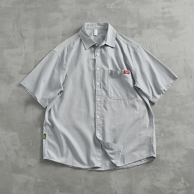 Vintage work shirt Short Sleeve shirt Men's loose cotton sleeved coat