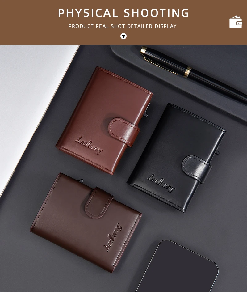 Baellerry Neue RFID Männer Karte Tasche Brieftaschen Karte Halter Foto Halter Männlichen Brieftasche Zipper Münzfach Seite Push Karte Clip – Detail 12