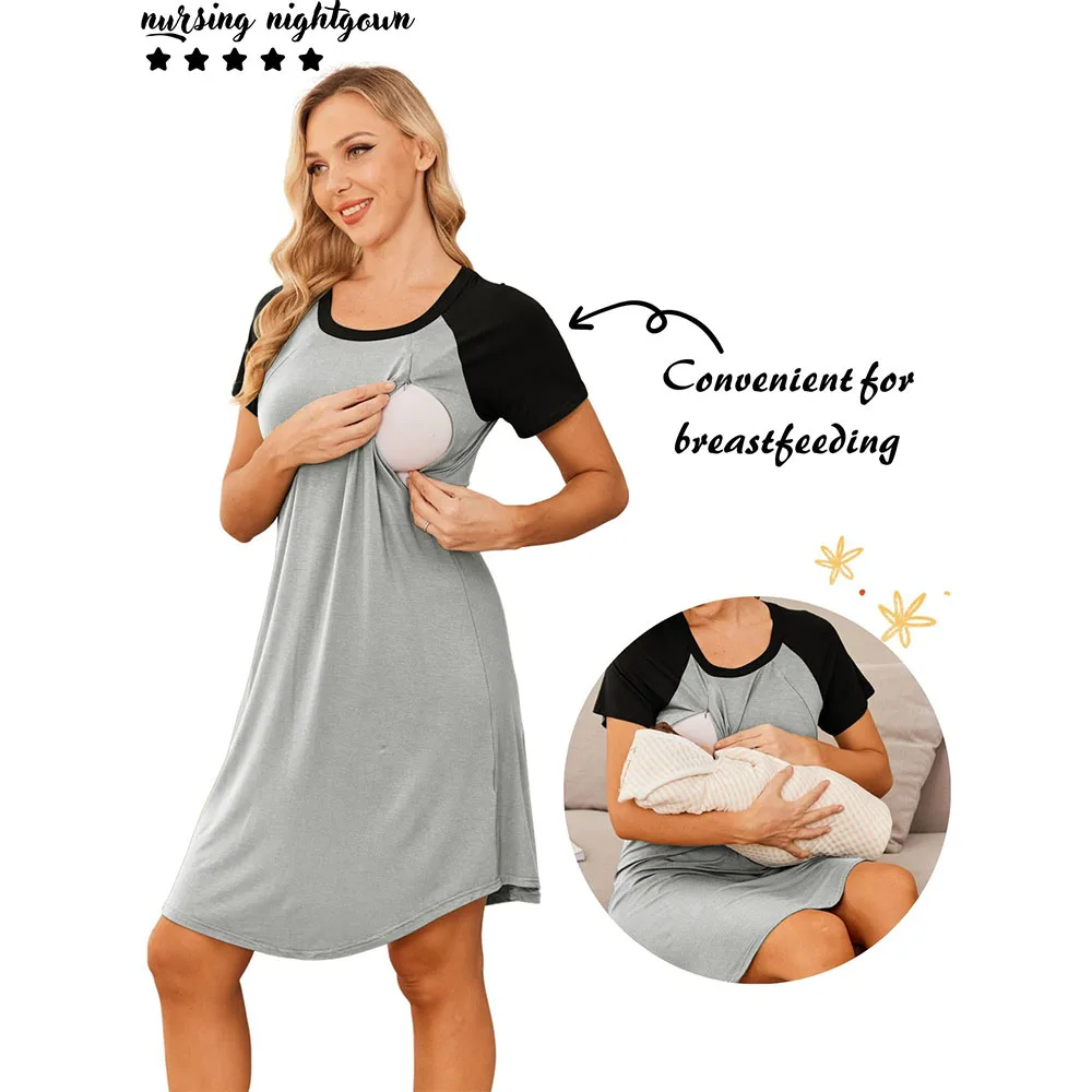 2024 Summer Nursing Gown 3 in 1 Delivery/Labor/Nursing Nightgown Women Maternity Hospital Gown Zipper Breastfeeding Sleepwear 6