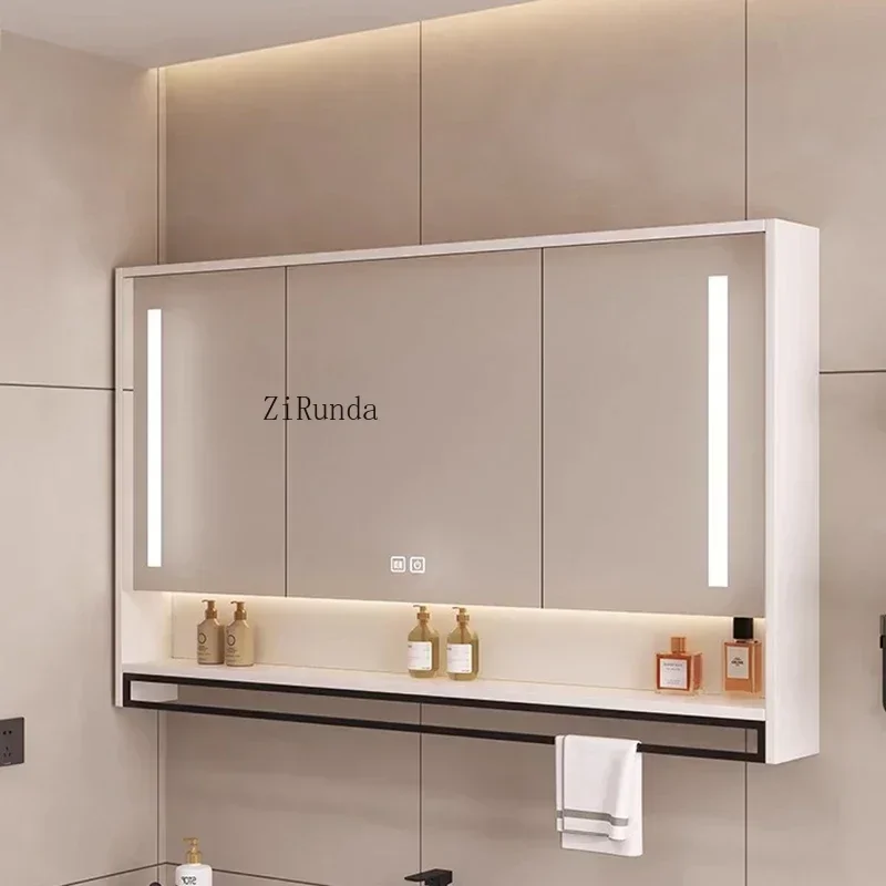 Nordic Smart Solid Wood Bathroom Mirror Cabinet Wall-mounted Dressing Mirror Shelf Lockers Simple Furniture Muebles Ba&ntilde;o FYBC