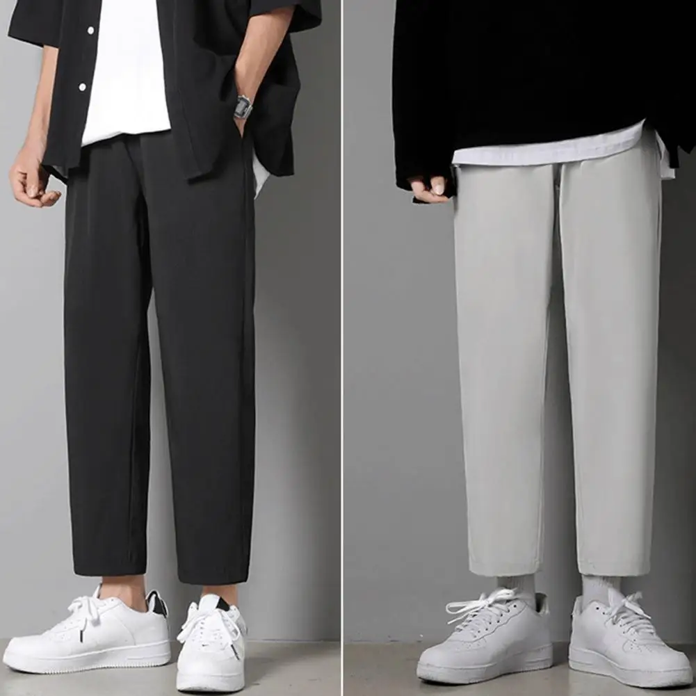 

Stylish Loose Pants Anti-pilling Casual Pants Pockets Solid Color Straight Wide Leg Thin Trousers Workwear