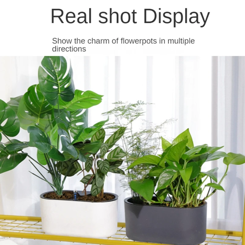 

Automatic Self-Watering Plastic Plant Pot with Water Level Indicator Floor Table Flowerpot Planter with Wooden Bracket