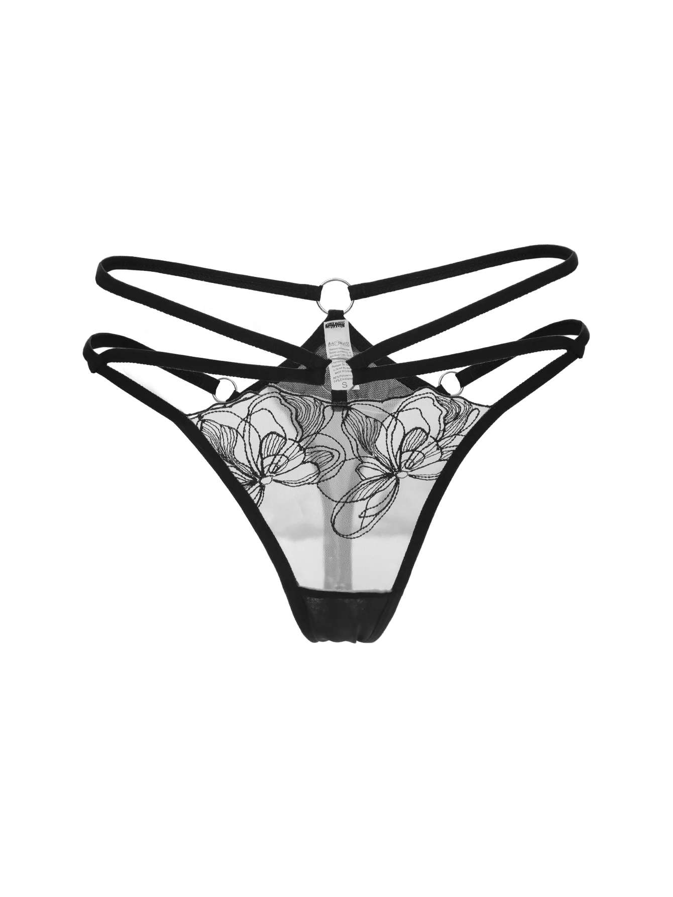 Description Picture 5 of itemWomen's Sexy Transparent thong Embroidered Flower Steel Ring Gathering Thin Belt thong Underwear MR2684