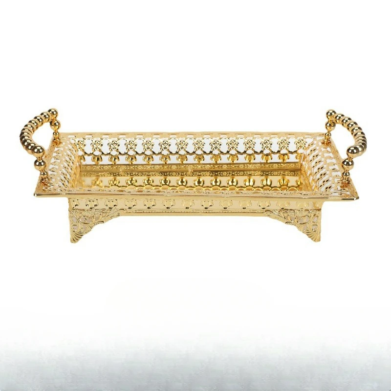Nordic Wrought Iron Long Tray Gold and Silver Hollow Fruit Snack Storage Tray Hotel KTV Snack Fruit Dessert Plate