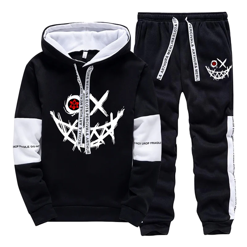 Men’s Printed Tracksuit – Hoodie and Sweatpants Streetwear Set for Outdoor & Casual Wear black