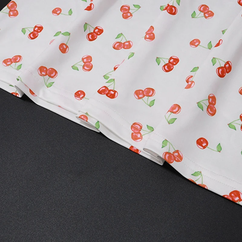 Summer Mini Dress Women Aesthetic Clothes Cherry Print V Neck Sleeveless A Line Short Dress y2k Club Party Dresses