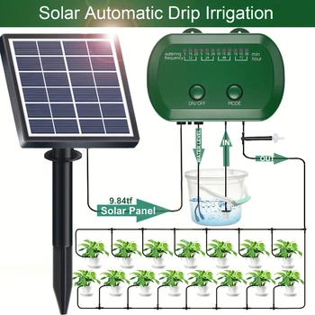 Système d'irrigation goutte-à-goutte automatique solaire, 2W, 12 modes d'irrigation, adapté aux balcons de jardin et aux plantes en pot 1