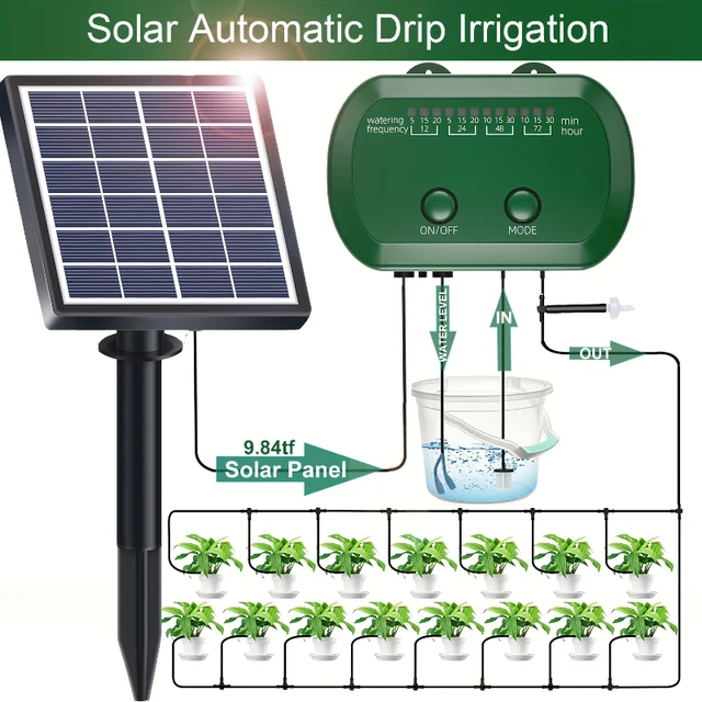 Système d'irrigation goutte-à-goutte automatique solaire, 2W, 12 modes d'irrigation, adapté aux balcons de jardin et aux plantes en pot 1