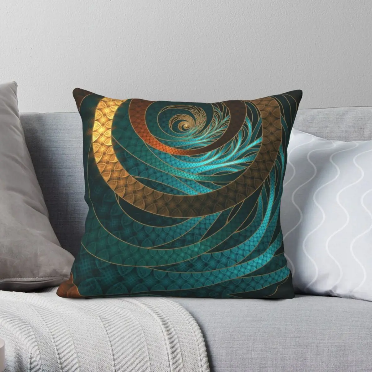 

Corded Turquoise Fractal Bangles Square Pillowcase Polyester Linen Velvet Pattern Zip Decor Home Cushion Cover 18"