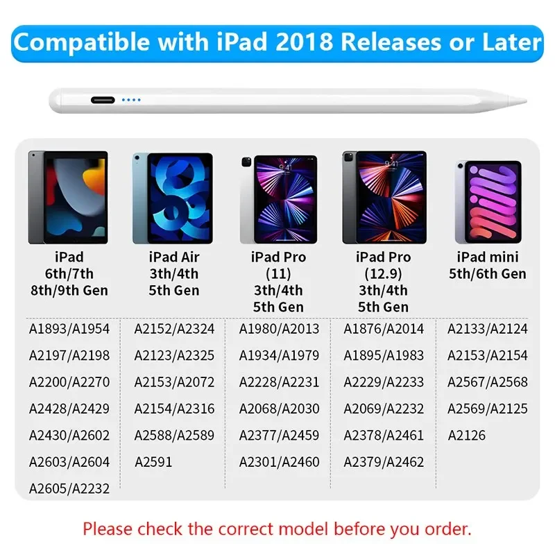 iPad Stylus For Apple Pencil Palm Rejection Power Display for iPad Pro Air Mini