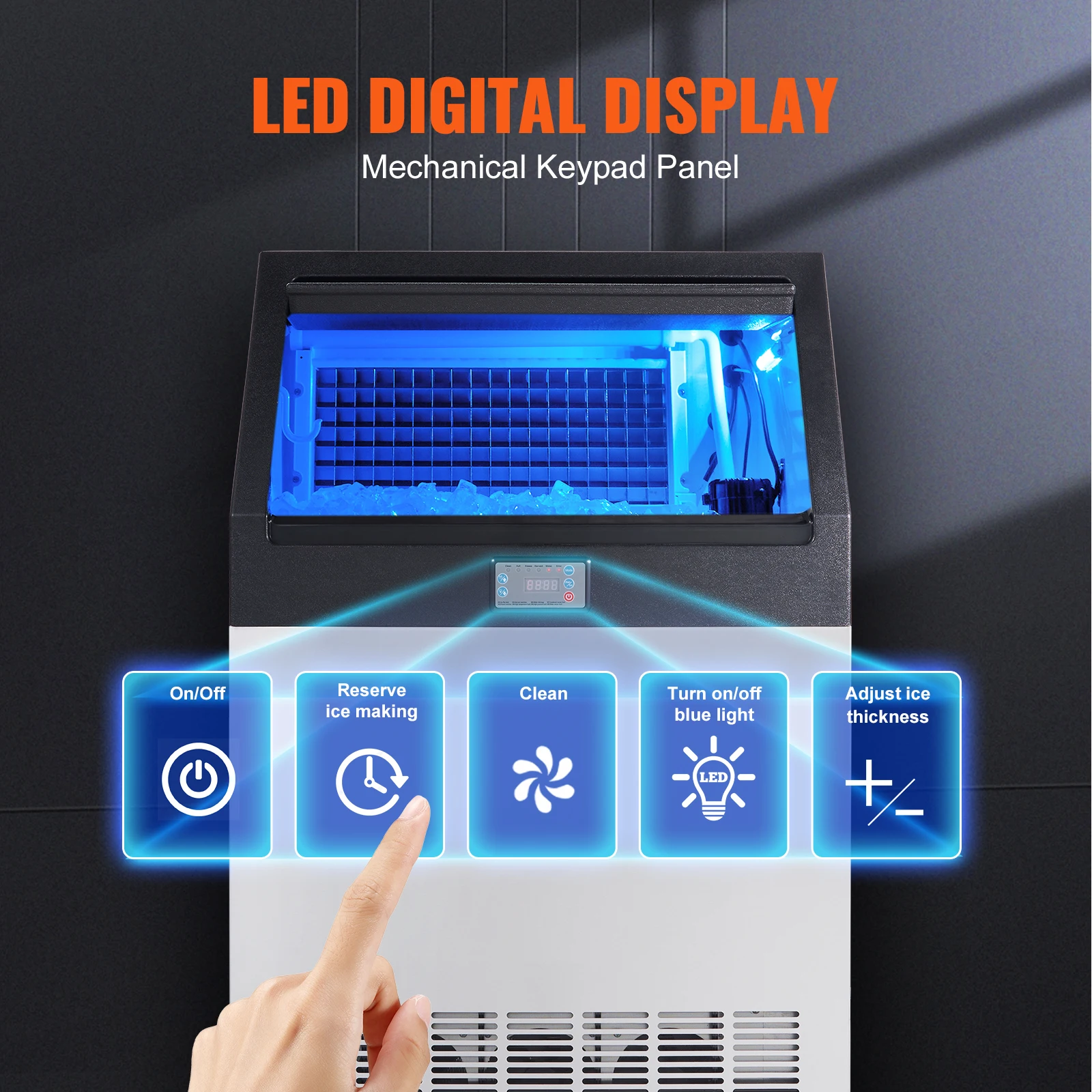 VEVOR Commercial Ice Maker 265lbs/24H Ice Maker Machine 126 Cubes in 12-15Minutes Freestanding Cabinet LED Display