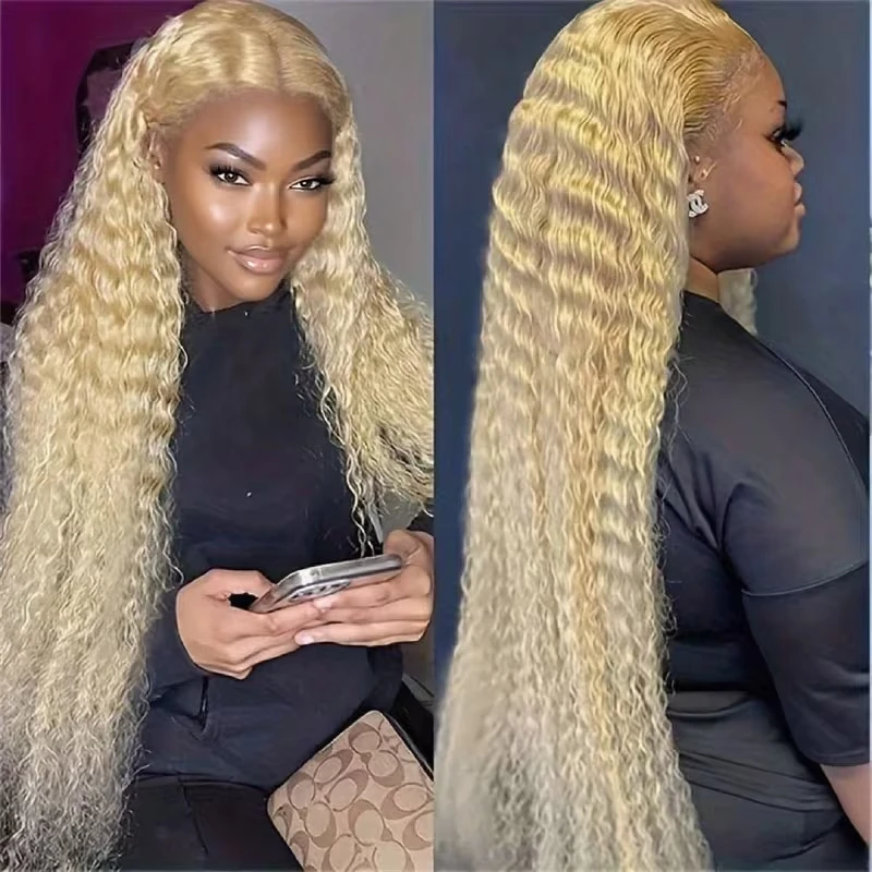Curly Blonde 613 Hd Lace Frontal Wig 13X6 Deep Wave Human Hair Wigs 40 Inch Lace Front Wigs Brazilian Wigs For Women 250 Density