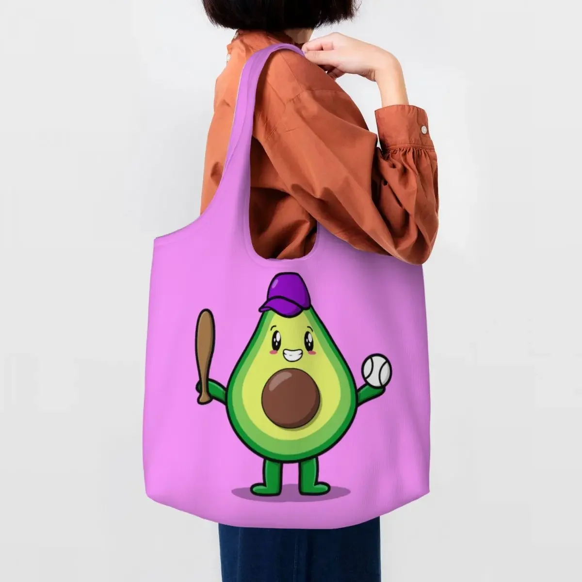 

Холщовые сумки для покупок с авокадо, играющей в бейсбол, женские портативные вместительные сумки для продуктов, фрукты, веганские сумки-тоут, сумки для покупок