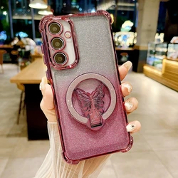 Glitter Butterfly Holder Plating Silicone Shockproof Phone Case for A05S (FS SFHD Pink)
