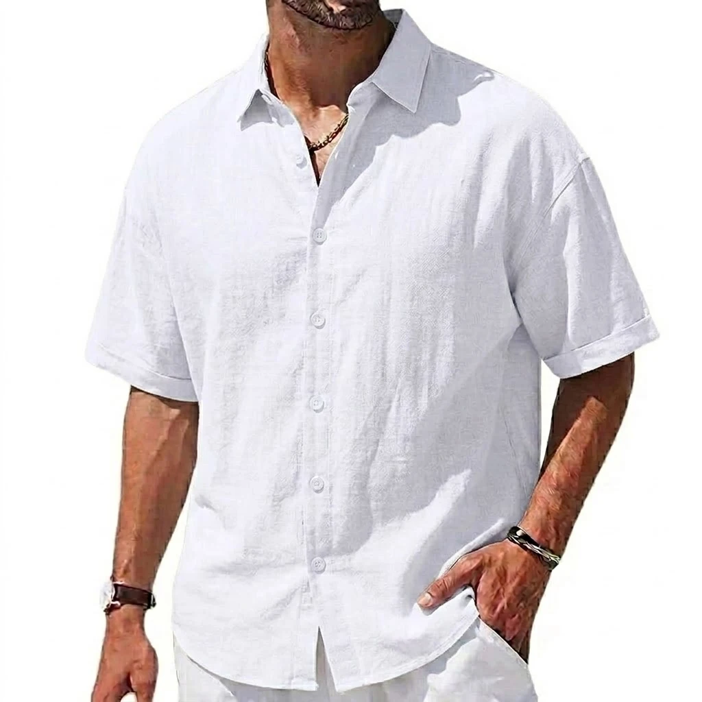 Casual Cotton Linen Shirts Ultimate Breathable Korean Short-Sleeve Lapel Hawaiian Tee 3