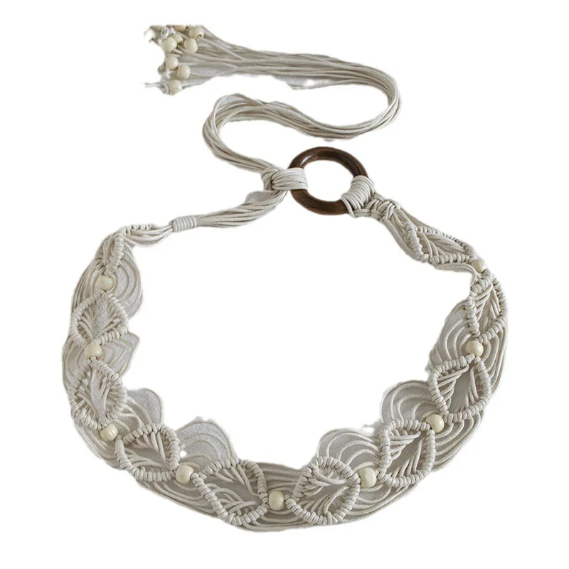 125cm Bohemia Handmade Beads Braided Women's Belt Knotted Tassels Waist Belts 3 Colors Strap Fashion Dress Slim Waistband