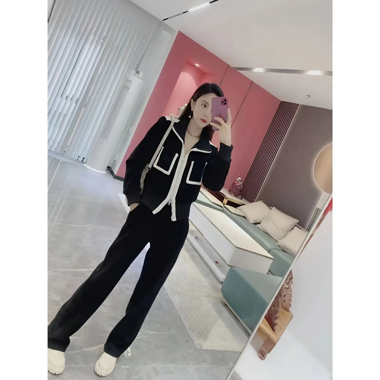

Women Knitted Sweater Suit Cardigan Jacket Top and Pants Two Pieces Set Matching Outfits Fashion 2023 Winter Spliced Cloth T26
