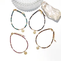 Lii Ji Natural Garnet/Black Spinel/Chrysocolla/Tiger Eye 2mm American 14K Gold Filled Charm Handmade Bracelet 17+3cm