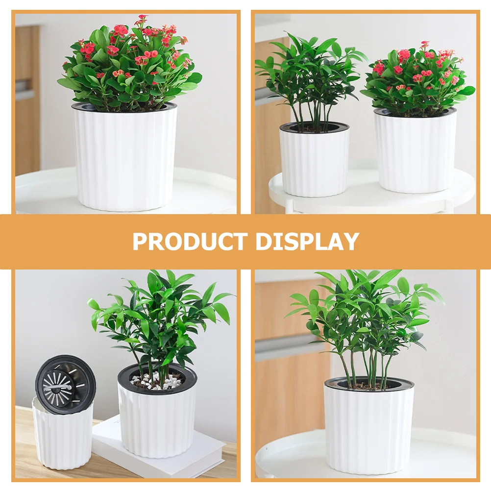 

2 Pcs Flowerpot Indoor Plants Succulent Pots Container Plastic Self Watering Planter Automatic Flowerpots Round