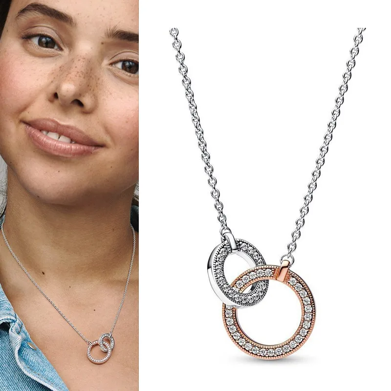 2023 New Women's 925 Silver Popular Pav é Dense Set Two Tone Ring Overlay Studded Logo Necklace Light Luxury DIY Charm Jewelry
