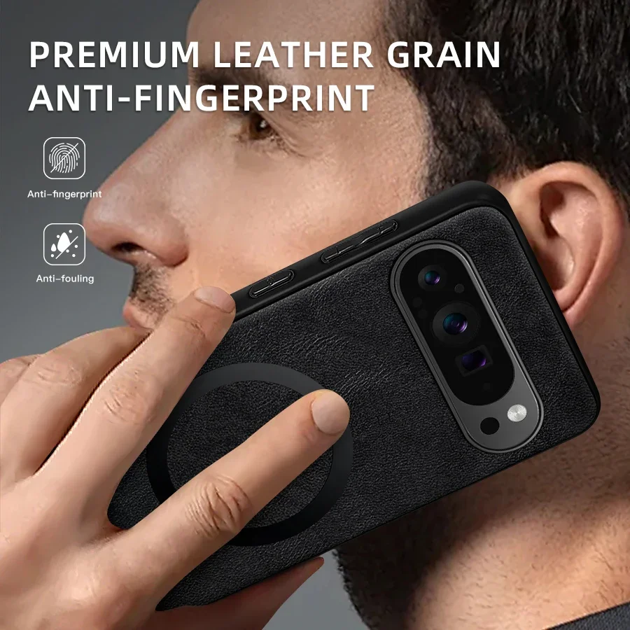 Luxury Leather Magnetic Phone Case with MagSafe Wireless Charging Compatibility