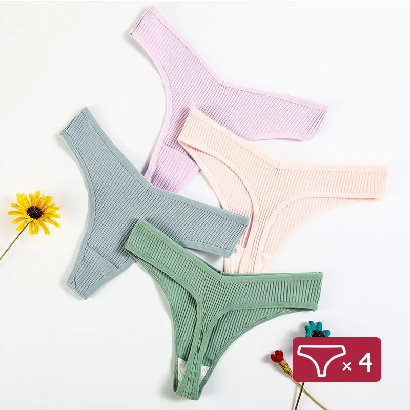 8 Pcs Women's Adjustable Belted Sexy Ribbed Thong Panties, Breathable Micro  Elastic Cotton Panties, Women's Lingerie & Underwear