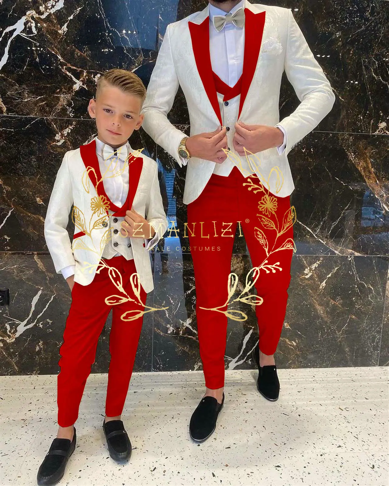 Boys Suits Costume 3 Pieces Child Ivory Jacquard Jacket Sets Flower Formal Party Wedding Tuxedo