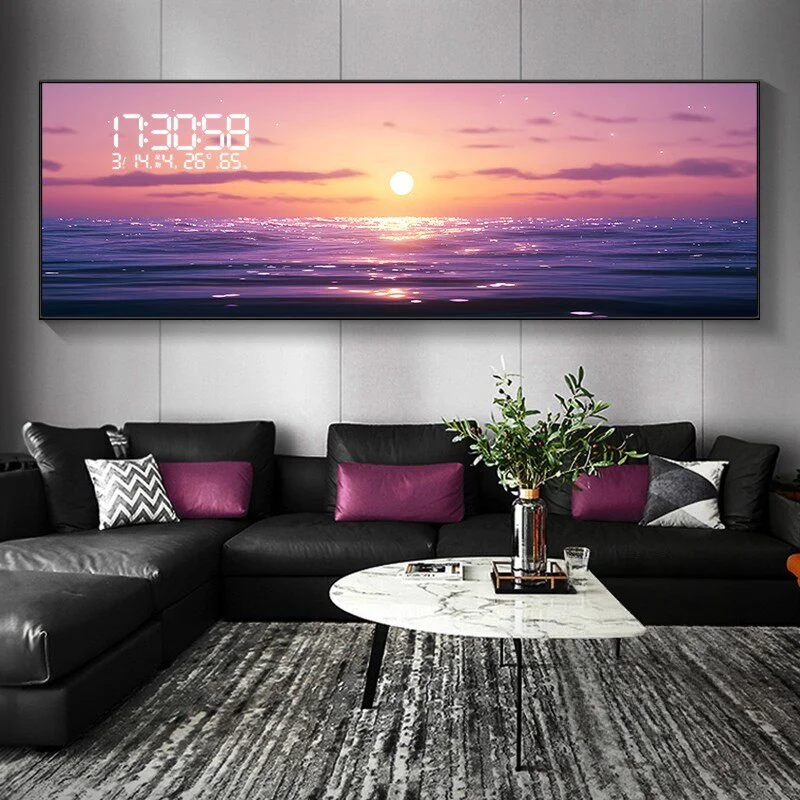 Lampada da Parete Moderna a LED con Effetto Onde Marine, Orologio Elettronico e Luce Decorativa per Soggiorno, Camera da Letto e Sfondo Divano - immagine 5