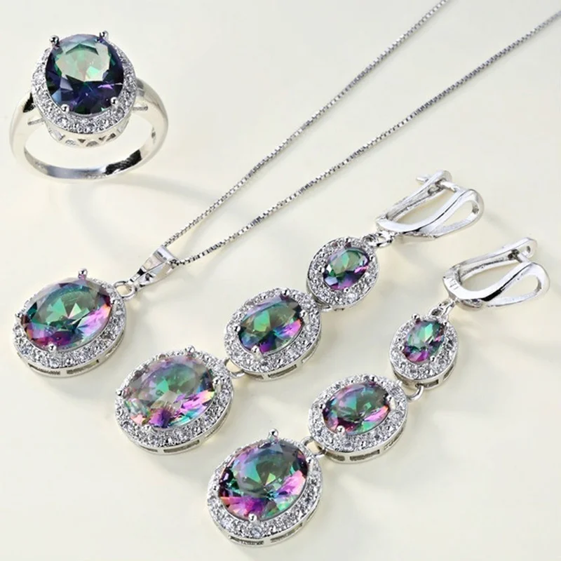 1 Pair Of Earrings + 1 Necklace + 1 Ring Elegant Jewelry Set Inlaid Shining Zirconia Engagement/ Wedding Jewelry Gift For Female