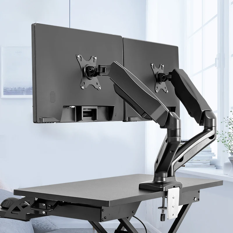 New BEISHI Dual Monitor Desktop Mounting Bracket for 13 to 27-Inch LCD Screens Rotation & Tilt Adjustable Two-Arm Desk