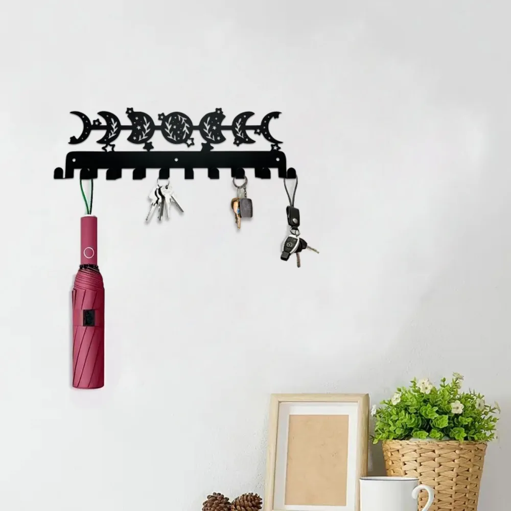 Moon Art Metal Wall Hanging Hooks Metal 10 Hooks Key Holder  Decor Gothic Decor for Bedroom Keys Hangers Storage Black decor 5
