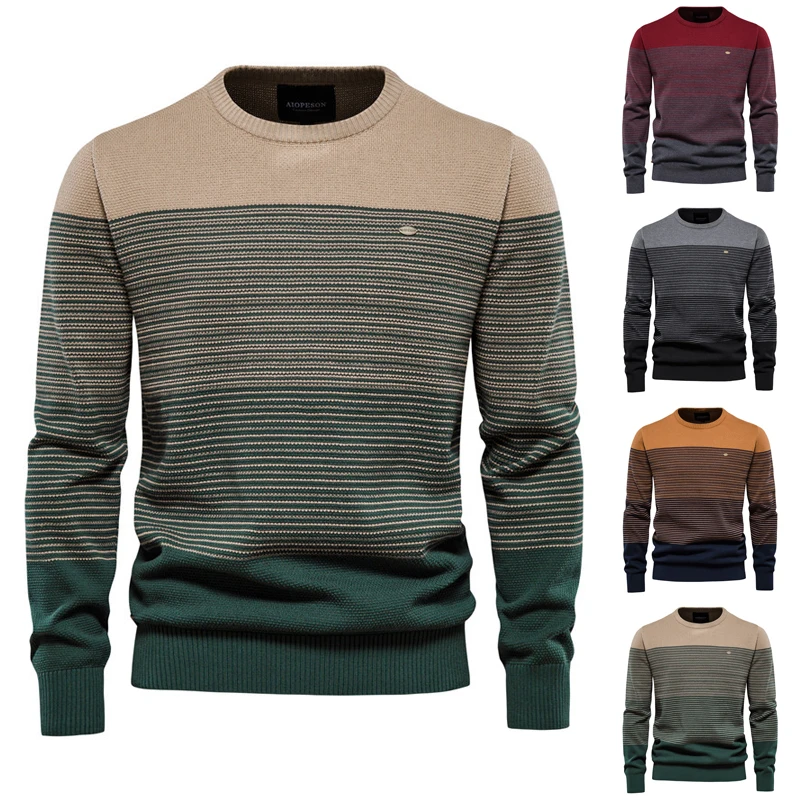 High Quality Cotton Sweater Men Fashion Casual O-Neck Spliced Pullovers Knitted Sweater Male New Winter Warm Mens Sweaters 2019 new autumn winter thick warm cashmere sweater men turtleneck men s pullovers top quality casual mens christmas sweaters