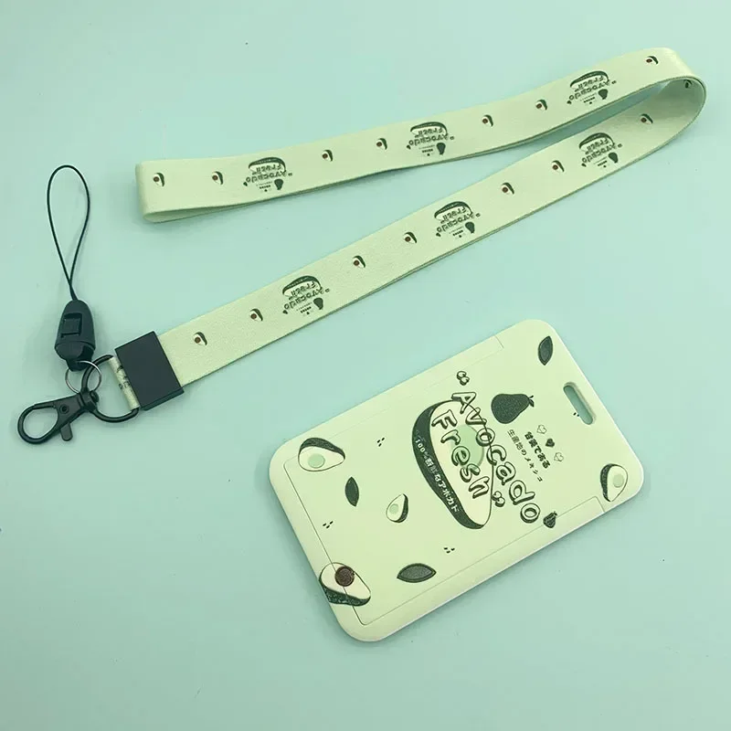 Ins Plastic Credit Card Holder with Lanyard Fruit Avocado Crad Cover Student ID Bus Access Card Case Cute Badge Holder